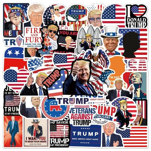 Набор наклeeк Дональд Трамп 50шт. /Donald Trump sticker pack 50 pcs. /Стикеры самоклеящиеся