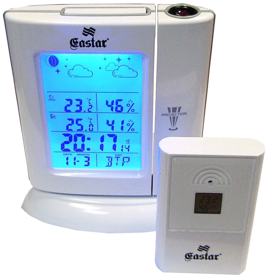 Будильник с проекцией и метеостанцией выносной датчик Gastar CW8762 размер 15х17 см