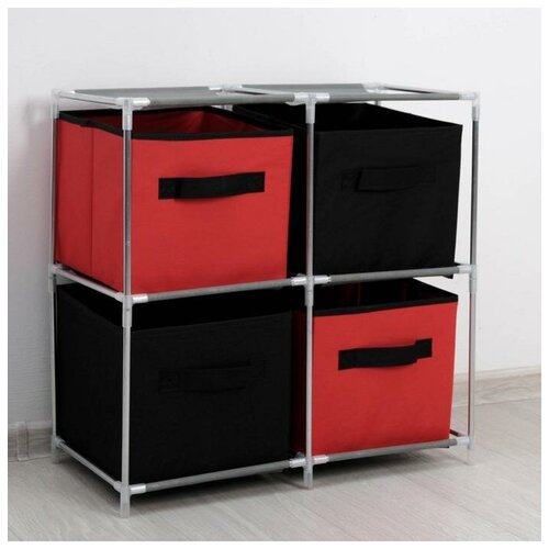 Доляна Стойка для хранения одежды Доляна, 4 короба, 60×29×60 см, цвет красно-чёрный