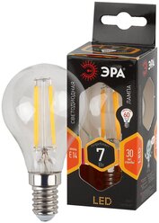 Светодиодные лампы шары ЭРА F-LED P45-7W-827-E14 ЭРА (филамент, шар, 7Вт, тепл, E14) (10/100/3000) Б0027946
