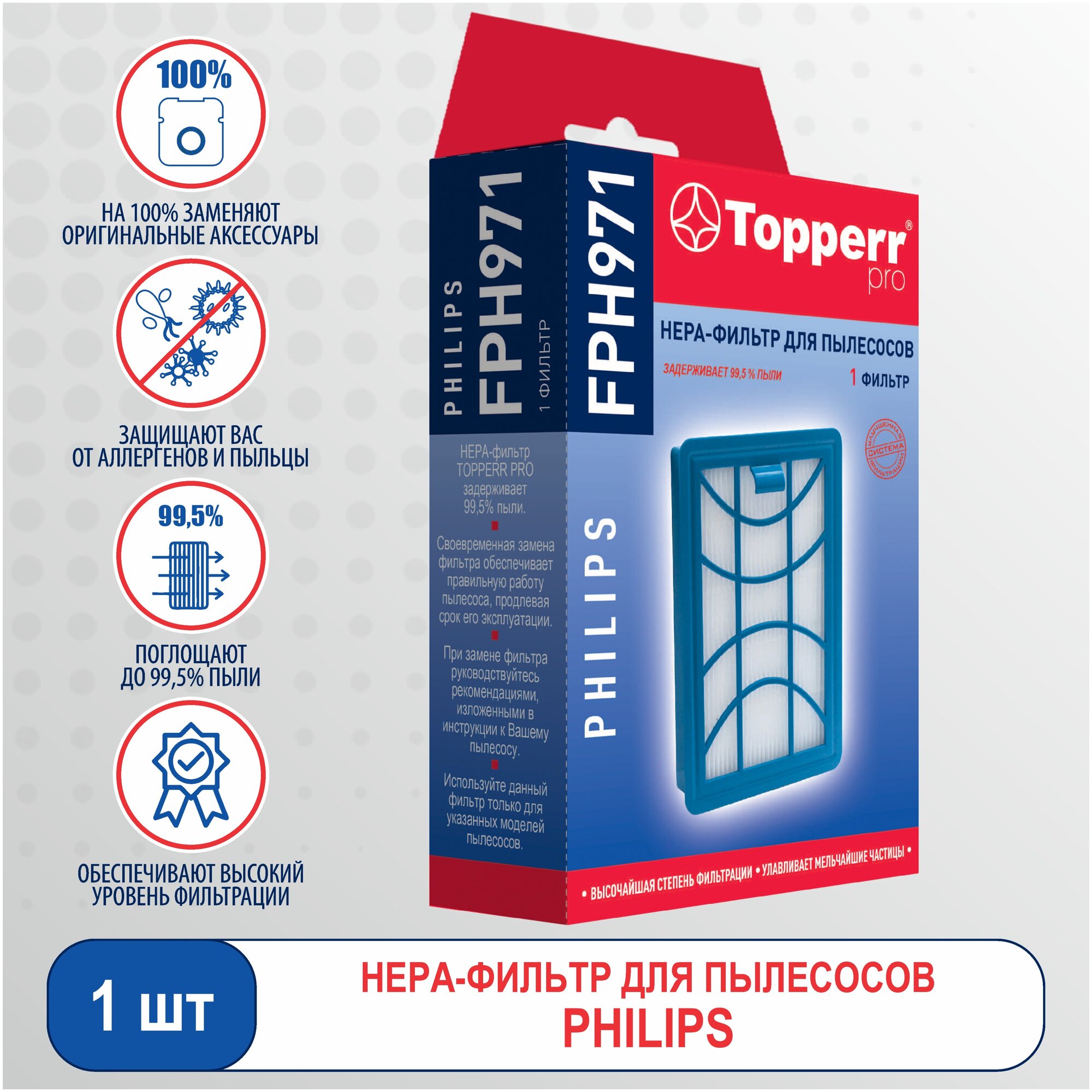 Topperr нера-фильтр для пылесосов PHILIPS, 1 шт., FPH 971