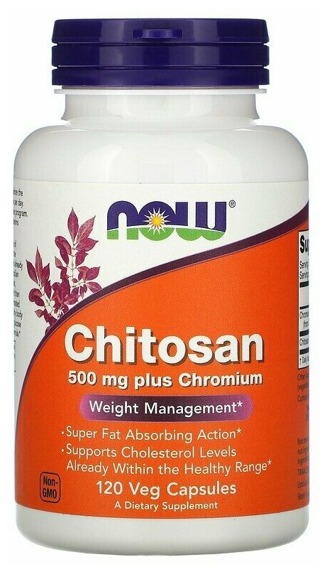 Chitosan with Chromium NOW Foods, Хитозан 500 мг + Хром - 120 капсул