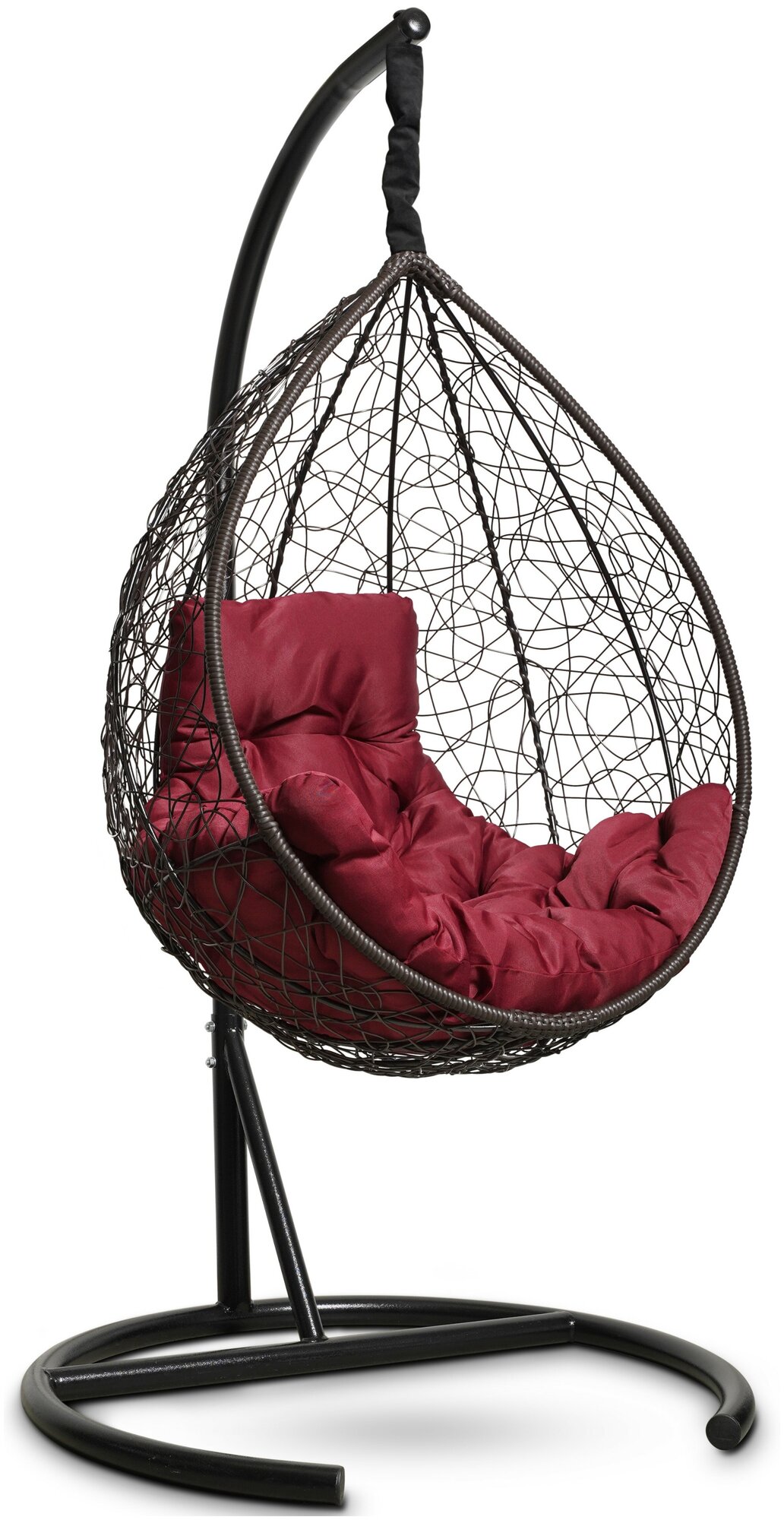 Подвесное кресло-кокон SEVILLA COMFORT коричневый + каркас (бордовая подушка) - фотография № 1