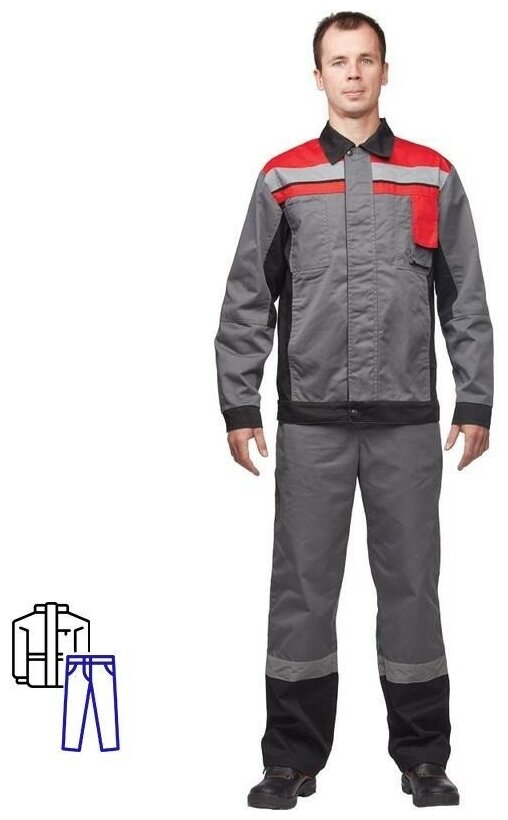 Костюм рабочий летний муж. л19-КБР сер/красн кур/бр (р.44-46) 182-188