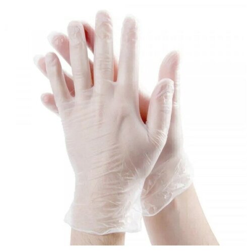 Перчатки виниловые неопудренные SITEK PRO, размер L, 50 пар, 100 штук, бело-прозрачные