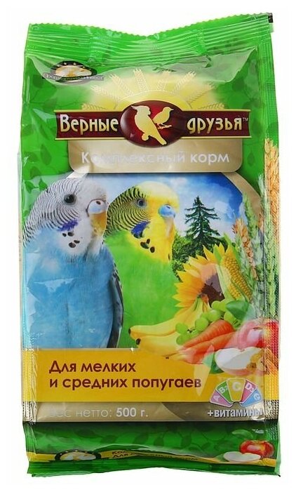 Корм "Верные друзья" для мелких и средних попугаев, 500 г 1161300