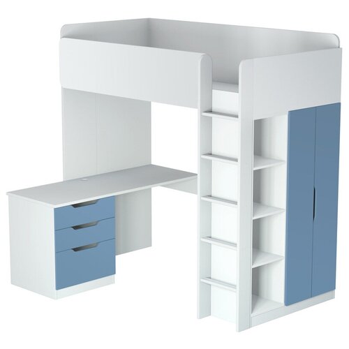 Кровать-чердак POLINI KIDS SIMPLE С письменным столом И шкафом, белый-синий