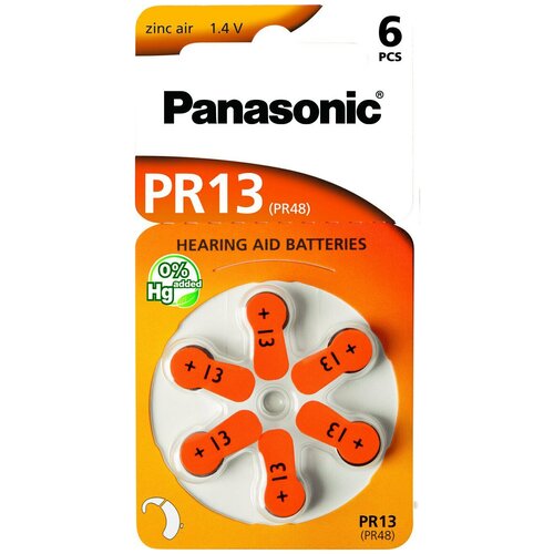 Батарейка Panasonic Red Zink PR-13/6LB, для слуховых аппаратов солевая, 6 шт