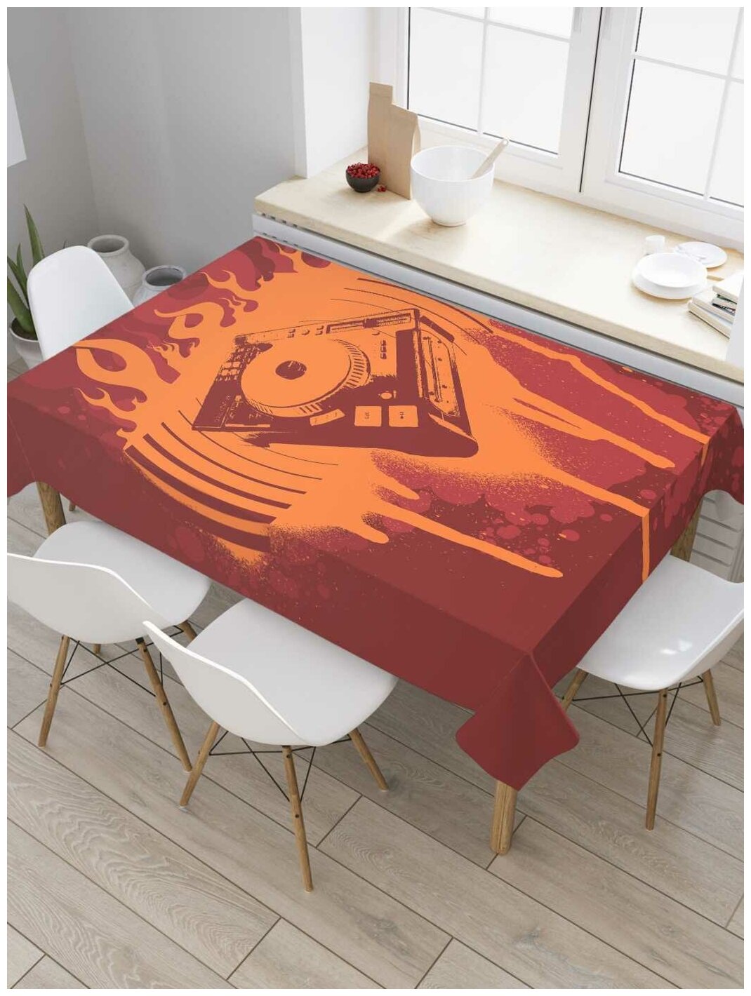 Скатерть прямоугольная JoyArty на кухонный стол "Музыкальное пламя" из оксфорда, 120x145 см
