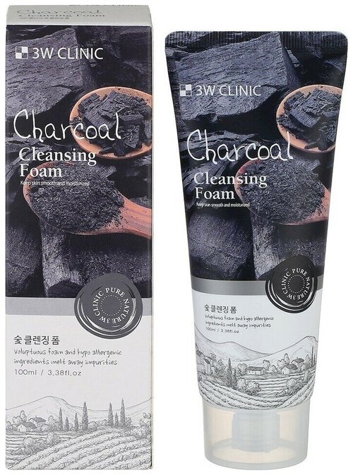 3W CLINIC Глубокоочищающая пенка для сужения пор Charcoal Cleansing Foam