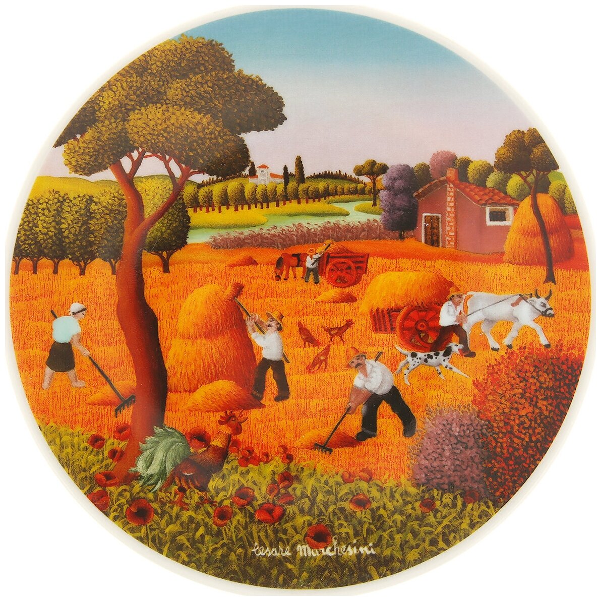 Тарелка настенная 19 см; декор "Сельские мотивы Осень"