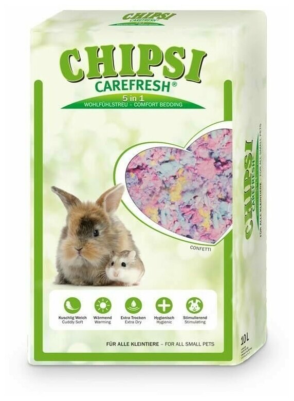 Целлюлозный наполнитель для мелких домашних животных и птиц Chipsi CareFresh Confetti разноцветный, 10 л - фотография № 1