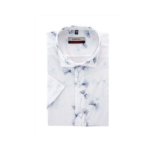 Рубашка мужская короткий рукав GREG 123/101/URS/Z, Полуприталенный силуэт / Regular fit, цвет Белый, рост 174-184, размер ворота 40 цвет белый/голубой