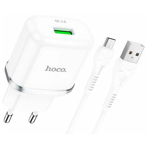 фото Зарядное устройство hoco n3 special 3a + кабель microusb white