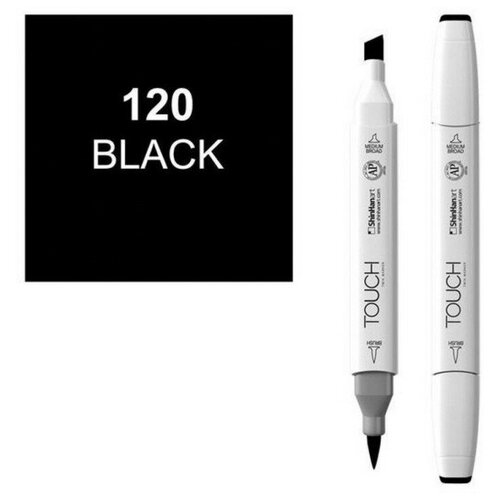 Маркер для скетчей TOUCH BRUSH двухсторонний цв.120 черный, 1210120 touch brush маркер b171 зеленый нефрит