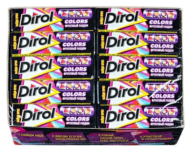 DIROL COLORS фруктовый рандом – жевательная резинка без сахара ароматизированная 30 шт х13,6Г - фотография № 1