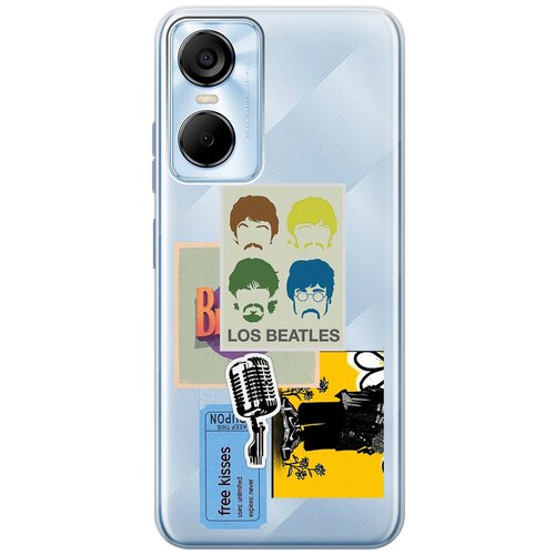 Силиконовый чехол на Tecno Pop 6 Pro, Техно Поп 6 Про с 3D принтом Beatles Stickers прозрачный чехол книжка на tecno pop 6 pro техно поп 6 про с 3d принтом checkmate золотой