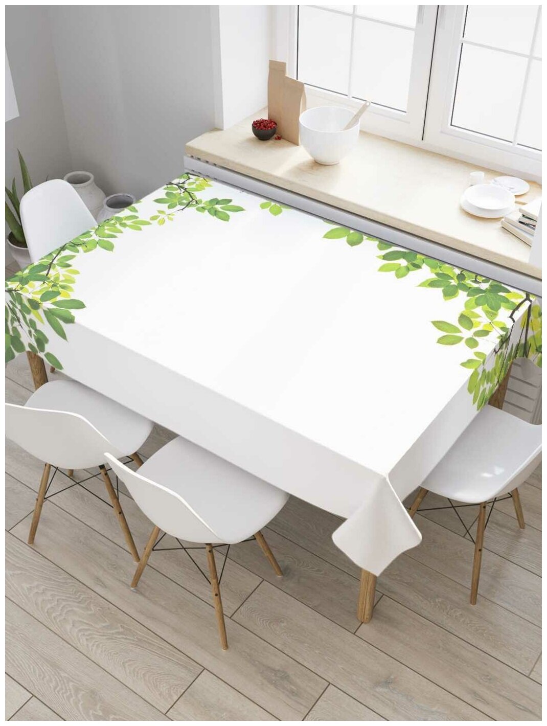 Скатерть прямоугольная JoyArty на кухонный стол "Рамка из листьев" из оксфорда, 120x145 см