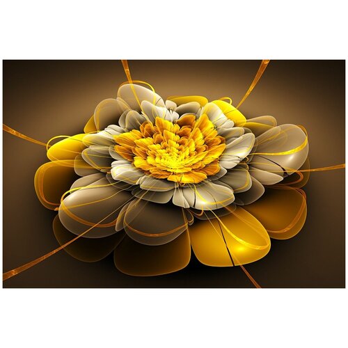 Фотообои Уютная стена Золотой фрактальный цветок 410х270 см Виниловые Бесшовные (единым полотном)