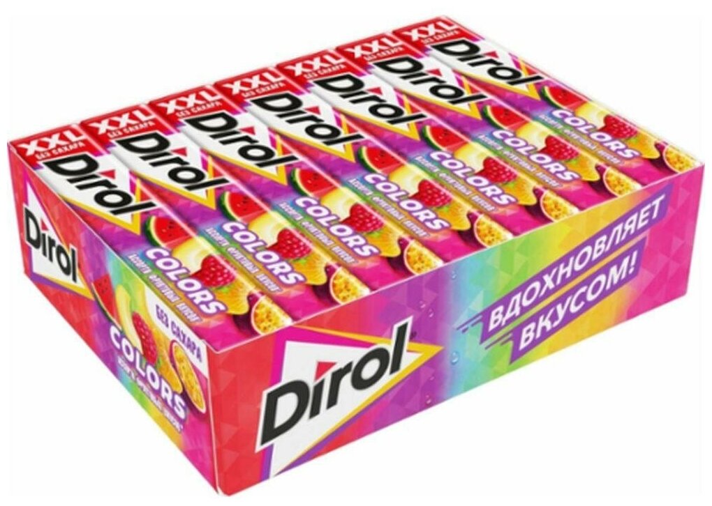 DIROL COLORS XXL жевательная резинка ассорти фрукты 19г набор 18 шт