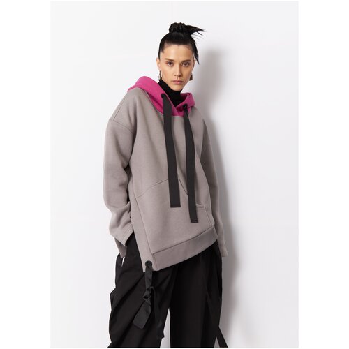 фото Толстовка женская хакама с розовым капюшоном №436 цвет светло-серый размер 40