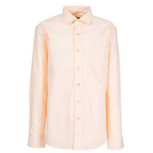 фото Школьная рубашка tsarevich, прилегающий силуэт, на пуговицах, длинный рукав, карманы, манжеты, однотонная, размер 122-128, оранжевый, бежевый