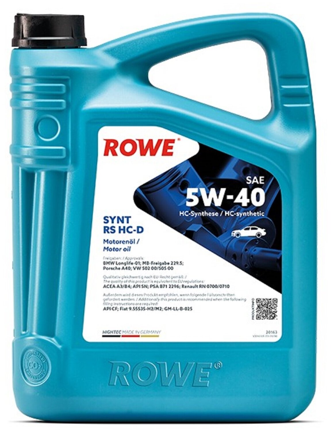 HC-синтетическое моторное масло ROWE HIGHTEC SYNT RS SAE 5W-40 HC-D 5 л.