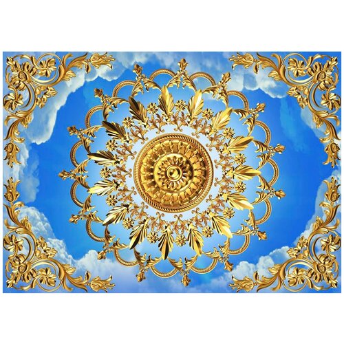 Фотообои Уютная стена Золотые лепестки на фоне неба 380х270 см Бесшовные Премиум (единым полотном)