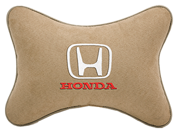 Автомобильная подушка на подголовник алькантара Beige с логотипом автомобиля HONDA