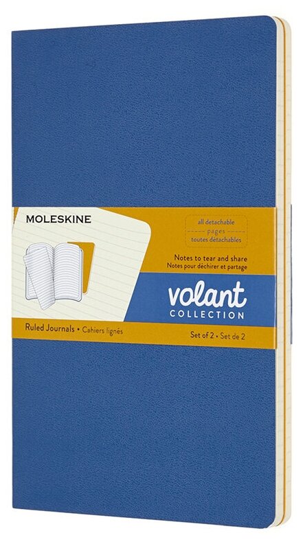 Блокнот Moleskine VOLANT QP721B41M17 Large 130х210мм 96стр. линейка мягкая обложка синий/желтый янтарный (2шт)