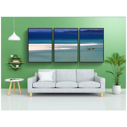 фото Набор модулных постеров для интерьера "океан, песок, лодки" 60x90 см. в тубусе, без рамки lotsprints