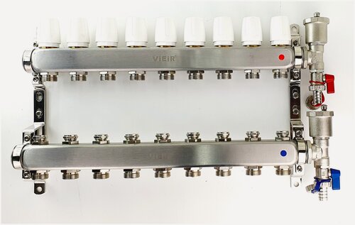 Изображение товара Коллектор для радиаторов 10 контуров в сборе распределительный 1"x3/4" VIEIR