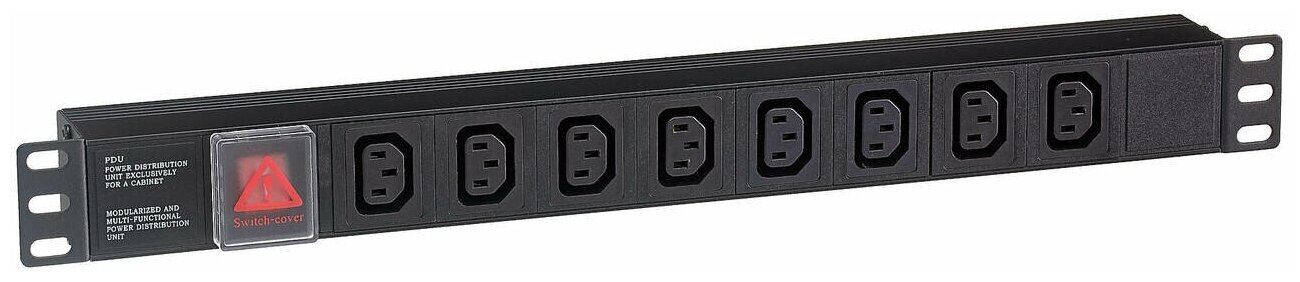 Блок розеток горизонтальный ExeGate ServerPro PDU-19H808 Al-8C13-C14-SW (19",1U, Алюминий, 8 IEC 320 C13, С14, выкл. с подсветкой, черный, RTL) EX280854RUS