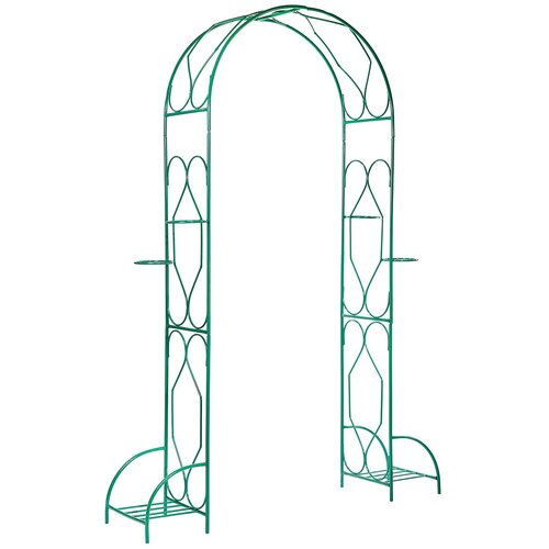 Арка садовая металлическая для растений (для сада) Ромб разборная с чашами для горшков зеленая, 240х170х40см.