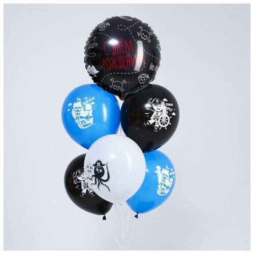 фото Набор шаров leti "с днем рождения", пиратский, фольга и латекс, в наборе 6 шт