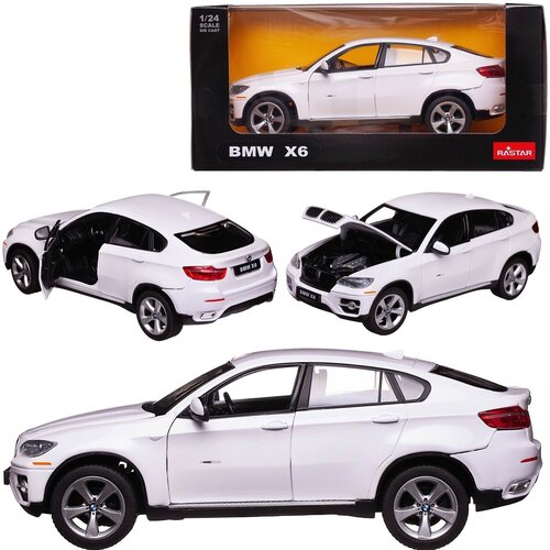 Машина металлическая 1:24 scale BMW X6, цвет белый, двери и капот открываются - Rastar [41500W]