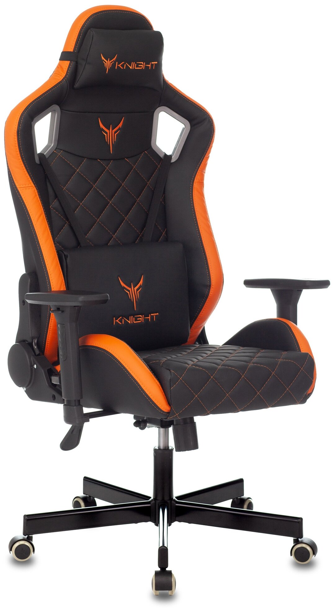 Компьютерное кресло Бюрократ Knight Outrider игровое, обивка: искусственная кожа, цвет: черный/оранжевый - фотография № 1