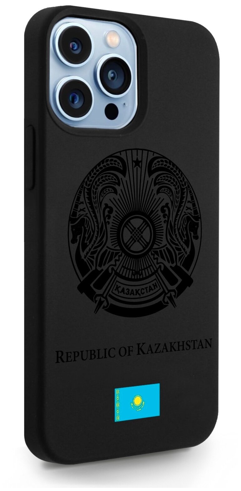 Черный силиконовый чехол SignumCase для iPhone 13 Pro Max Черный лаковый Герб Казахстана для Айфон 13 Про Макс