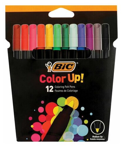 Фломастеры 12 цветов BIC "Color UP", суперсмываемые, вентилируемый колпачок, 964900