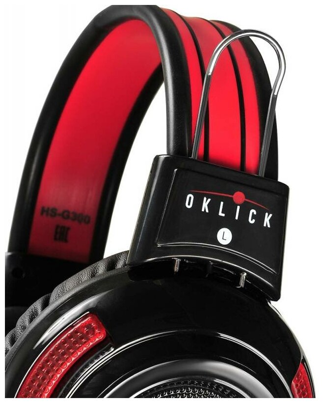 Наушники с микрофоном Оклик HS-G300 ARMAGEDDON черныйкрасный 2.5м мониторные оголовье AH-V1 - фотография № 4
