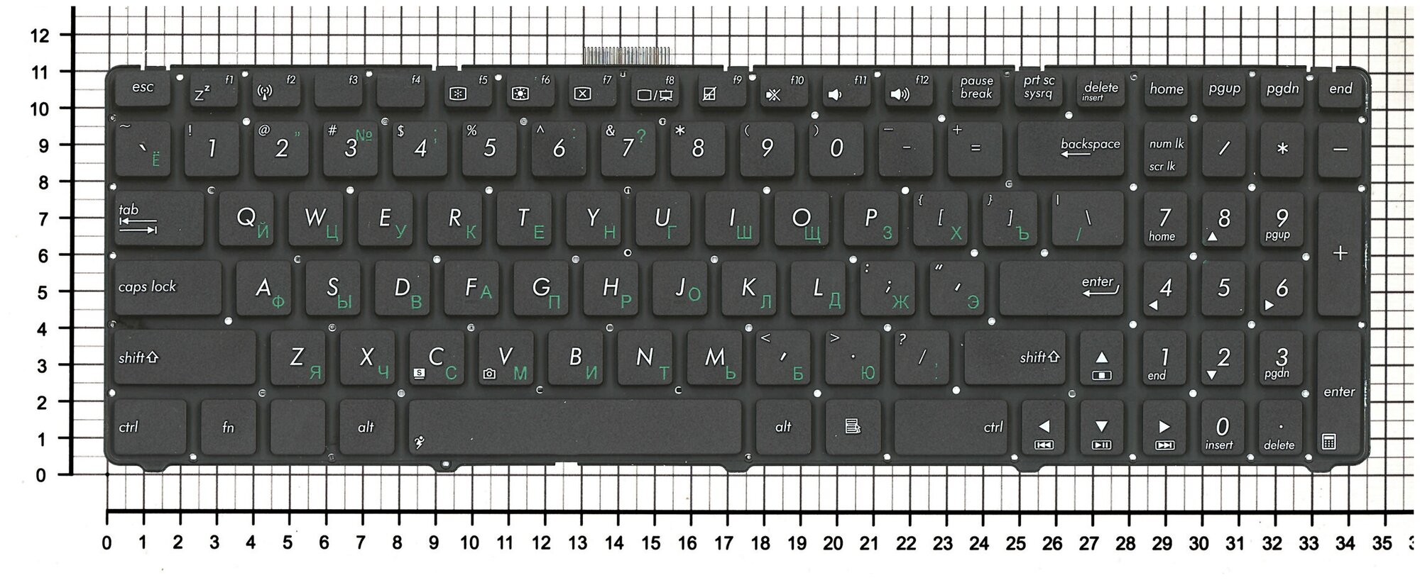Клавиатура для ноутбука Asus U56E черная без рамки, плоский Enter