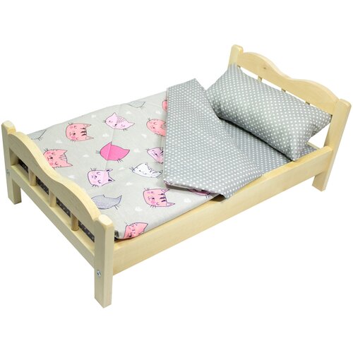 фото Кроватка стандарт для кукол до 50см с набором белья, деревянная кроватка-качалка для кукол lili dreams