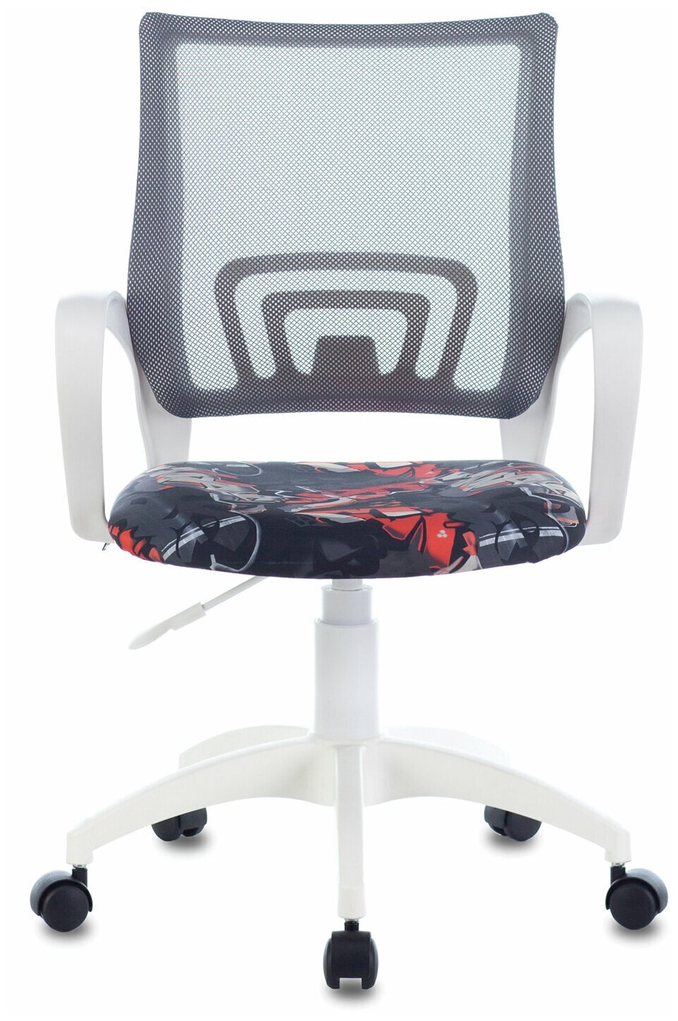 Кресло офисное Brabix "Fly MG-396W", с подлокотниками, пластик белый, сетка, серое с рисунком "Graffity", 532404, MG-396W_532404