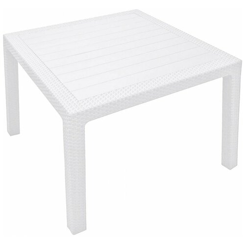 Стол обеденный TWEET Quatro Table плетеный под искуственный ротанг, белый