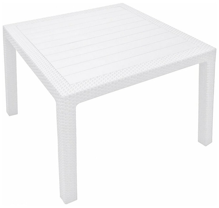 Стол обеденный TWEET Quatro Table плетеный под искуственный ротанг, белый