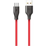 USB кабель- - микро USB FaisON K-HX21 Give Plus, 1.0м, круглый, 2.1A, силикон, цвет: красный, чёрная вставка - изображение