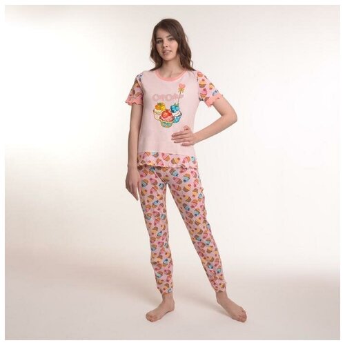 фото Комплект женский (футболка, брюки), цвет розовый/пирожные, размер 50 нет бренда