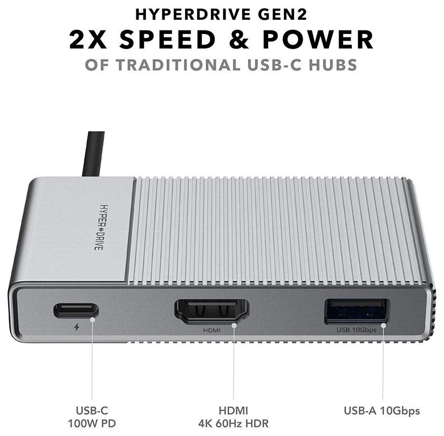 Мульти Хаб HyperDrive GEN2 6-in-1 USB-C Hub серебристый (HD-G206)