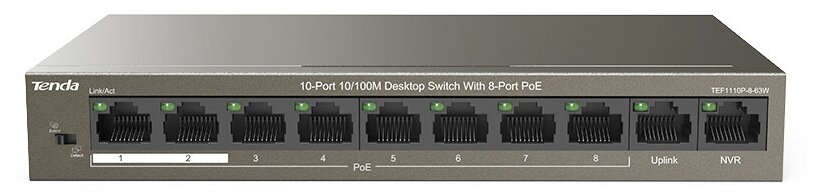 Коммутатор TENDA TEF1110P-8-63W 10PORT 100M 8POE