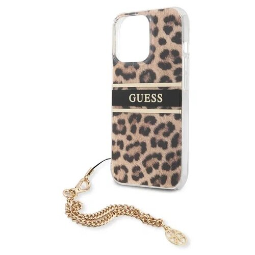 фото Guess для iphone 13 pro чехол pc/tpu leopard hard +gold charm